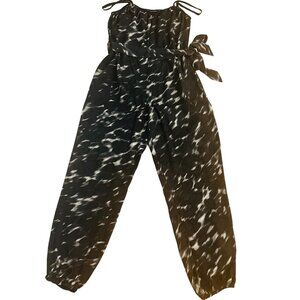 TOPSHOP Black White Tie Dye Jumpsuit Full Length Loose Flowy Pockets Belt Size 6